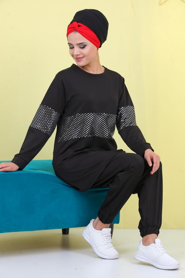 Pullu Tunik Pantolon Siyah Siyah - 6916