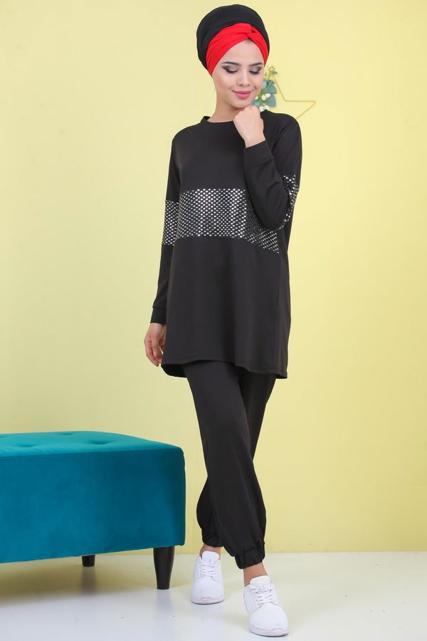 Pullu Tunik Pantolon Siyah Siyah - 6916
