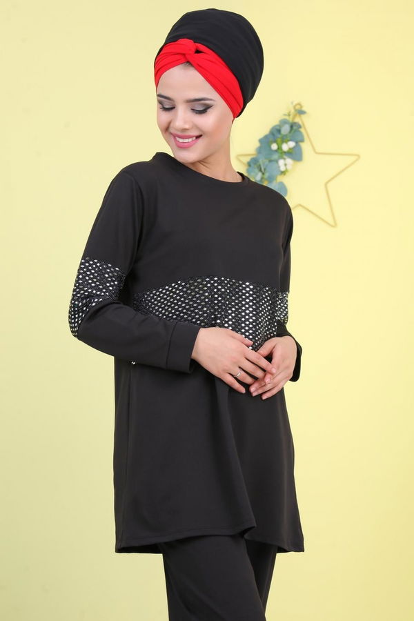 Pullu Tunik Pantolon Siyah Siyah - 6916