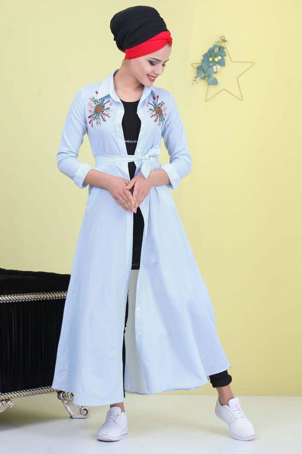 Çizgili Elbise Kırmızı Mavi - 6929 MAVİ