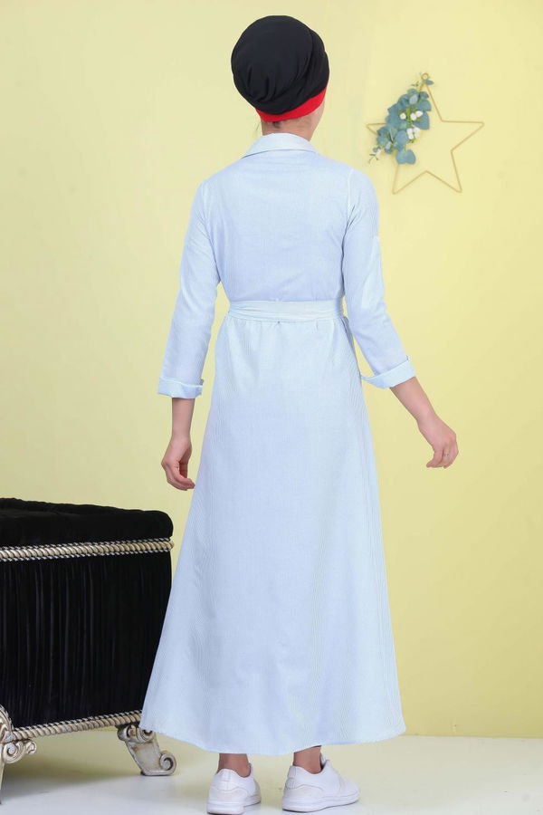 Çizgili Elbise Kırmızı Mavi - 6929 MAVİ