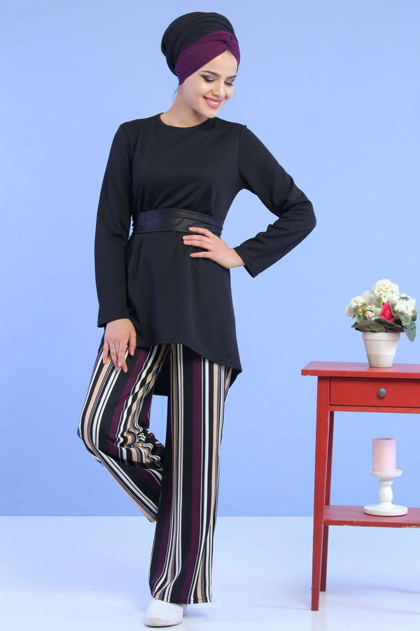 Tunik Pantolon Siyah Mor - 02 6873 Siyah - 6873 SİYAH