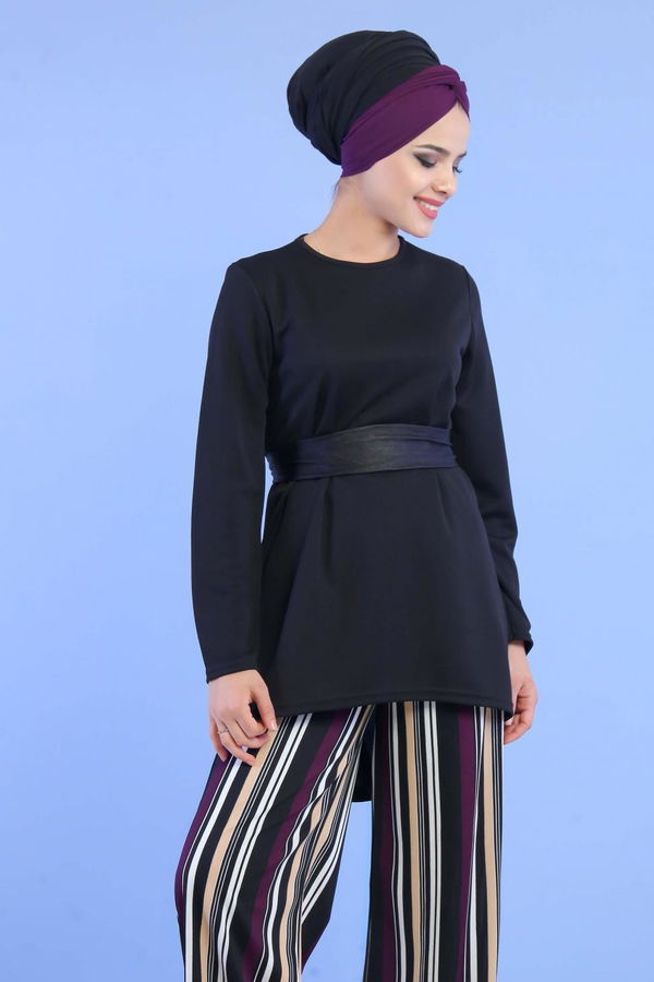 Tunik Pantolon Siyah Mor - 02 6873 Siyah - 6873 SİYAH