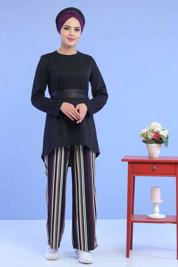 Tunik Pantolon Siyah Mor - 02 6873 Siyah - 6873 SİYAH