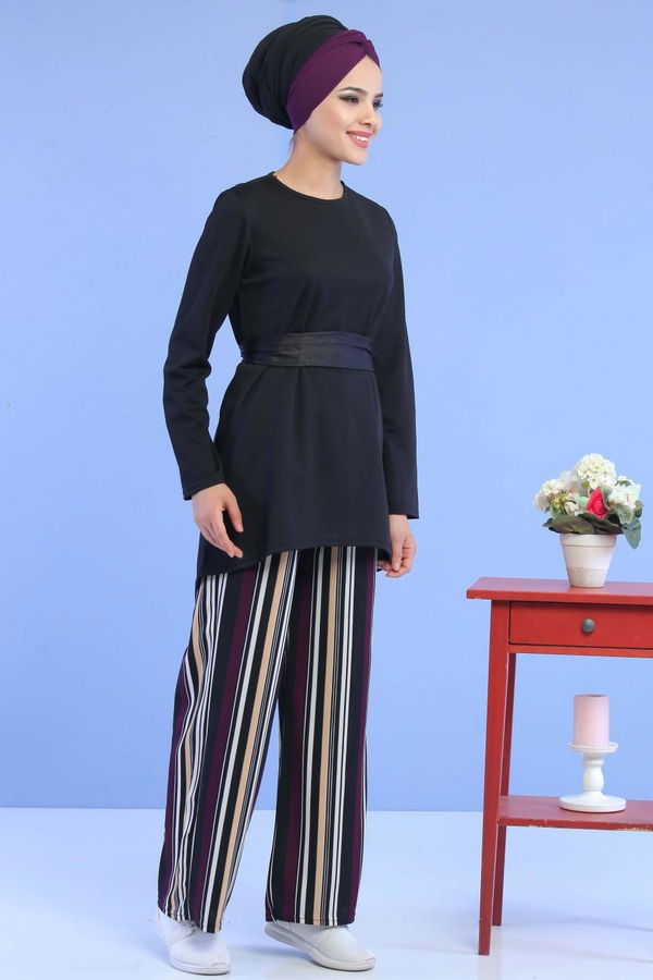 Tunik Pantolon Siyah Mor - 02 6873 Siyah - 6873 SİYAH