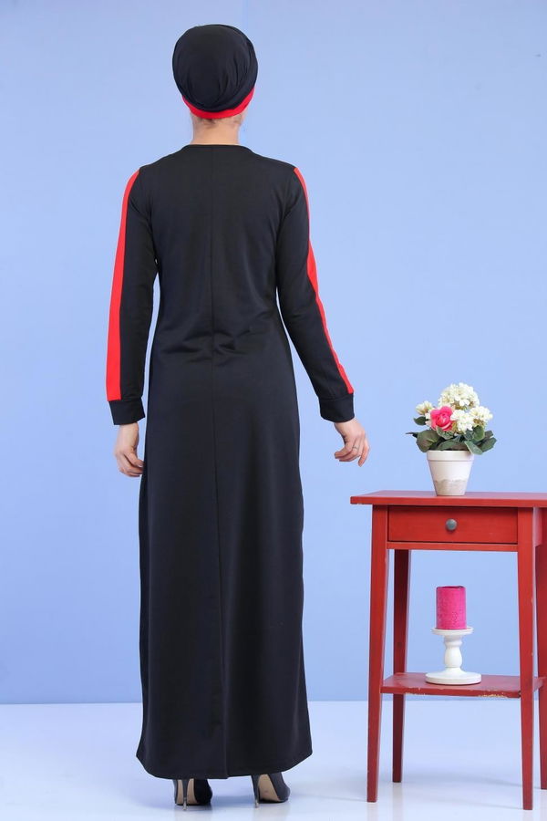Penye Elbise Haki Kırmızı - 1142