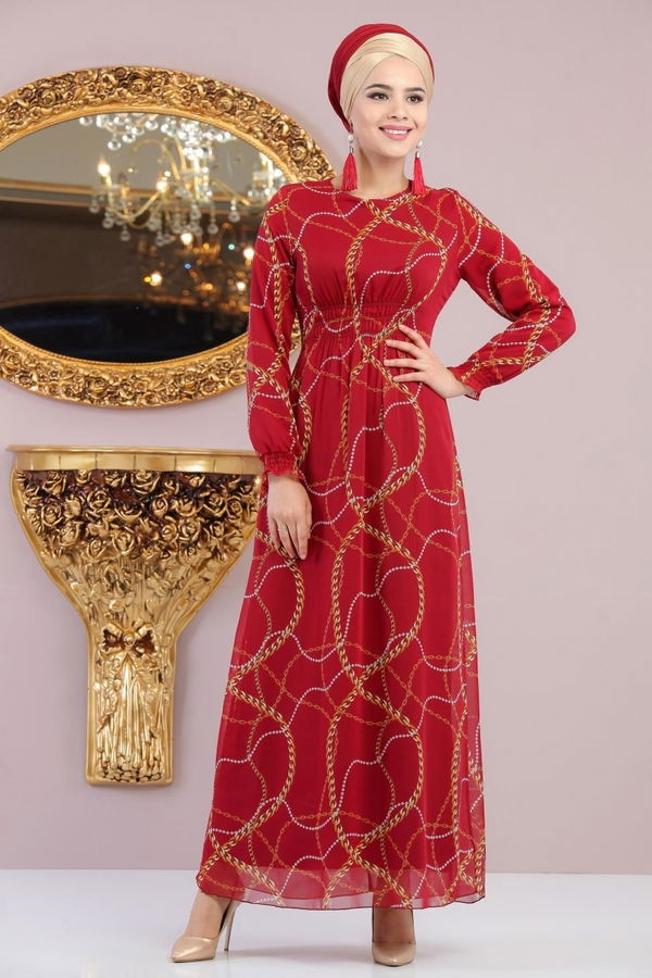 Şifon Elbise Lacivert  Bordo - 1059