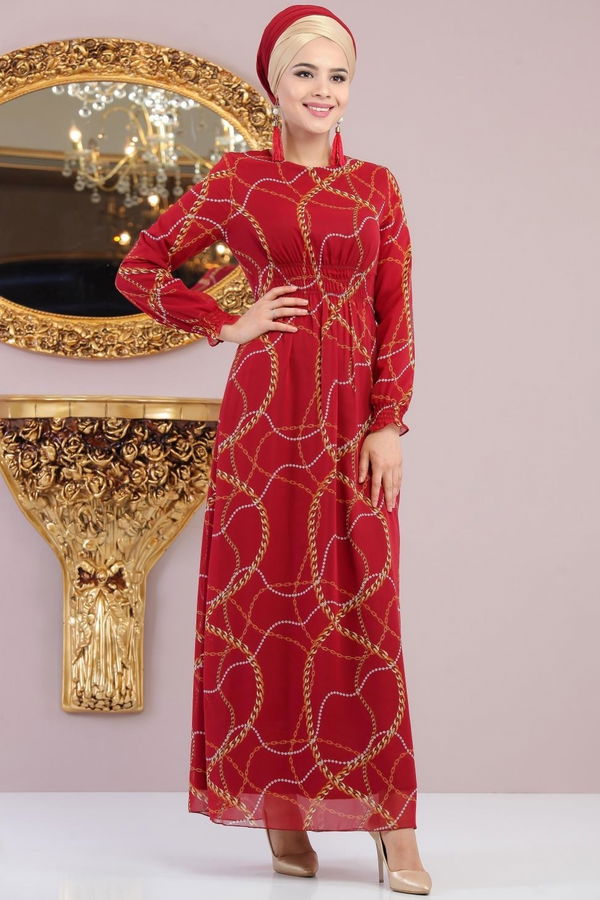 Şifon Elbise Lacivert  Bordo - 1059