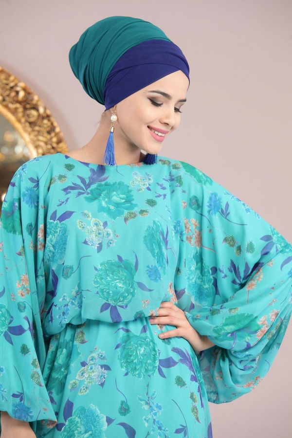 Şifon Elbise Siyah Yeşil - 1061 YEŞİL