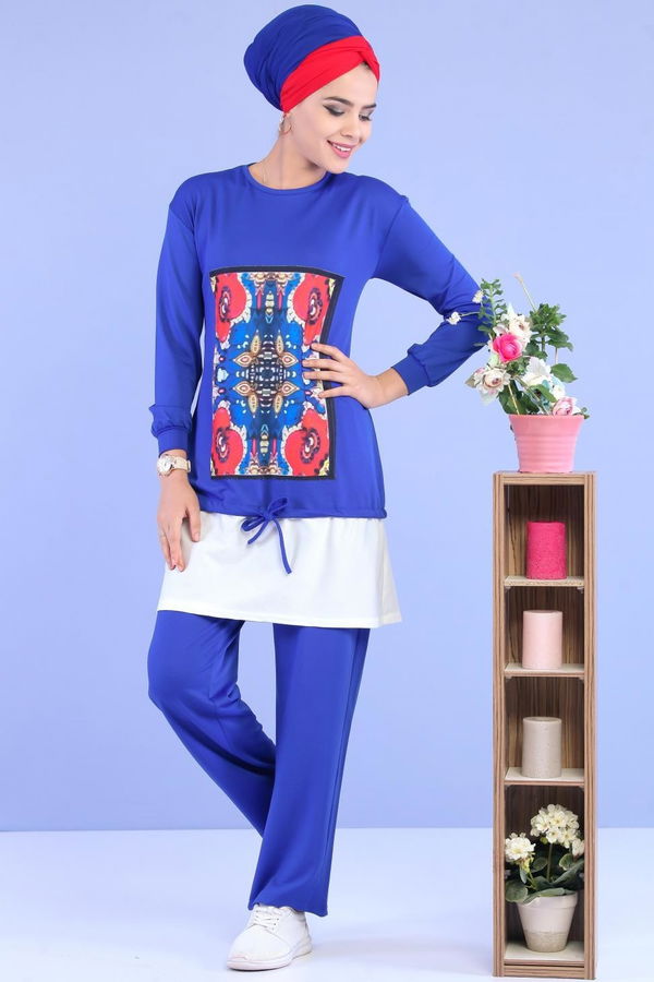Tunik Pantolon Saks - 02 7015 Mavi - 7015
