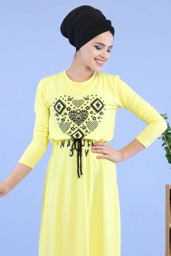 Baskılı Elbise Siyah Sarı - 5124