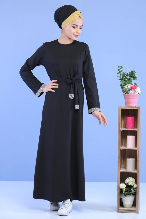Kuşaklı Elbise Siyah Siyah - 6917