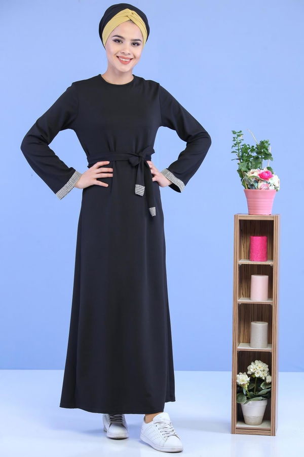 Kuşaklı Elbise Siyah Siyah - 6917