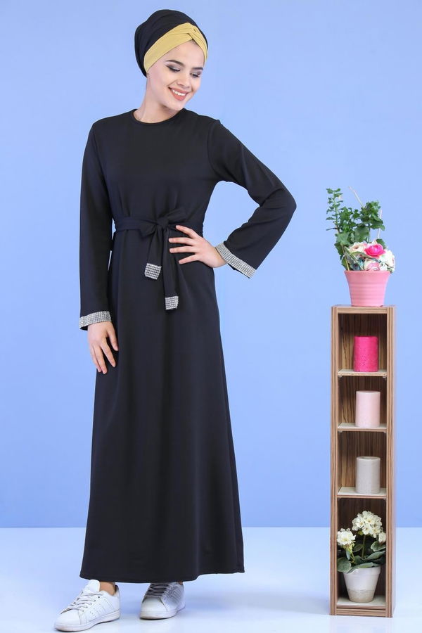 Kuşaklı Elbise Siyah Siyah - 6917
