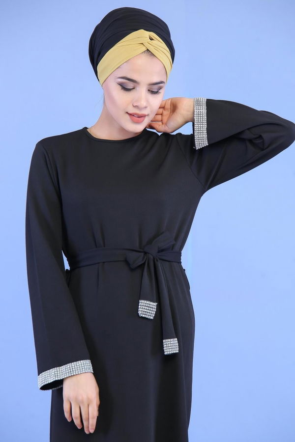 Kuşaklı Elbise Siyah Siyah - 6917