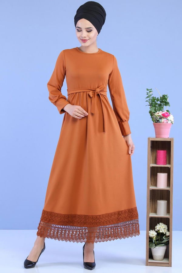 Kuşaklı Elbise Taba - 02 7080 Taba - 7080