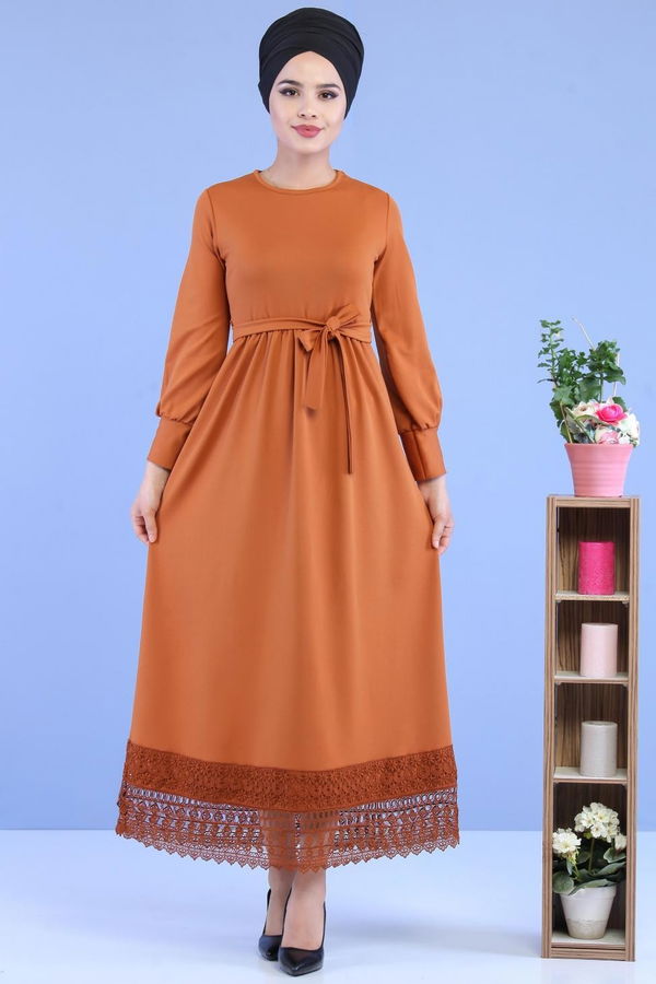 Kuşaklı Elbise Taba - 02 7080 Taba - 7080
