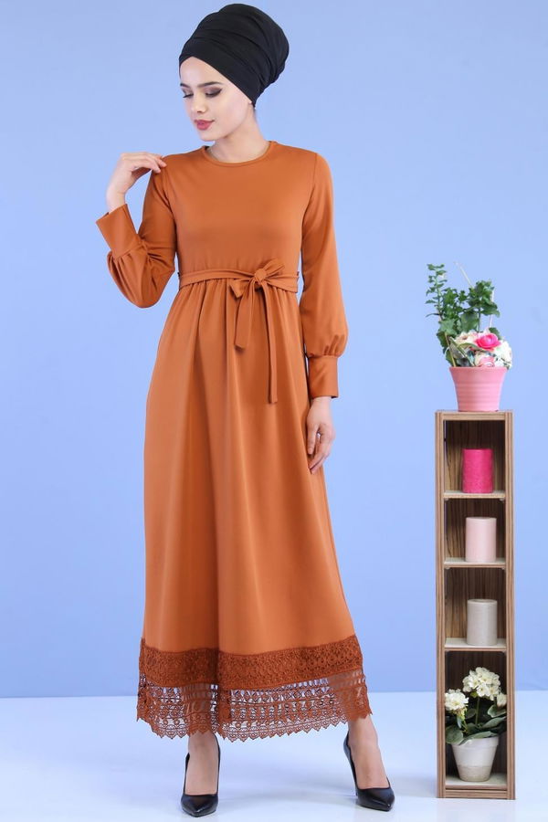 Kuşaklı Elbise Taba - 02 7080 Taba - 7080