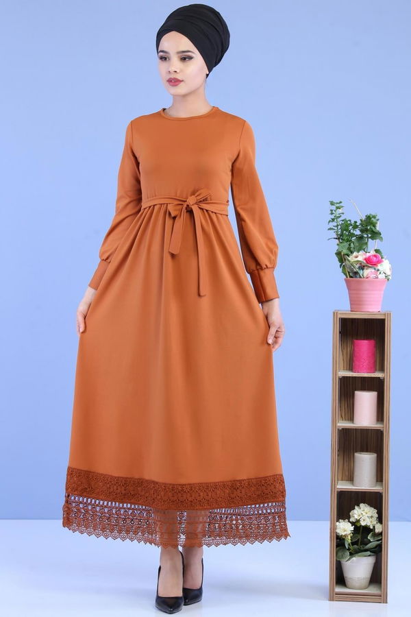 Kuşaklı Elbise Taba - 02 7080 Taba - 7080
