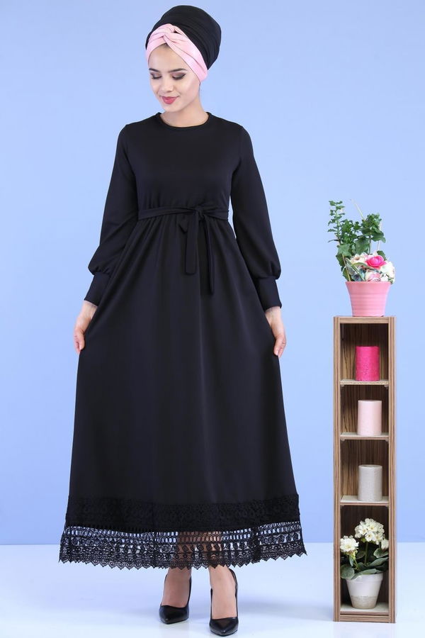 Kuşaklı Elbise Siyah - 02 7080 Siyah - 7080