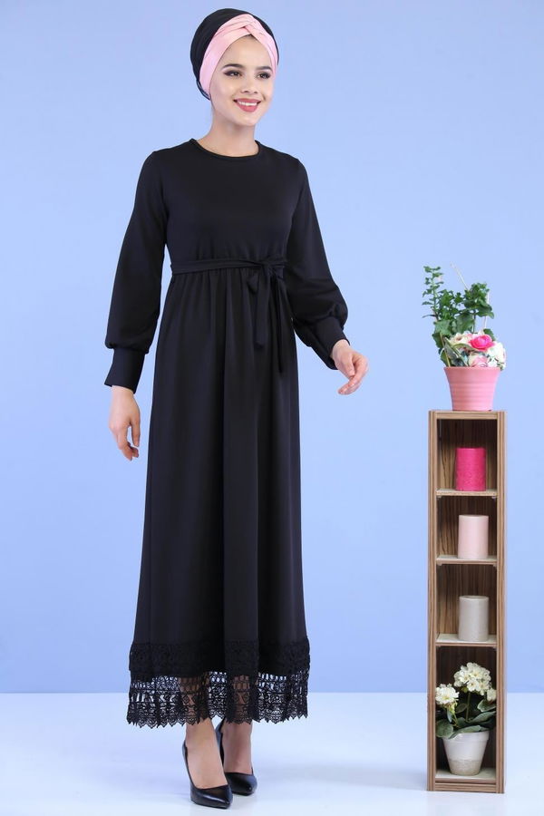 Kuşaklı Elbise Siyah - 02 7080 Siyah - 7080