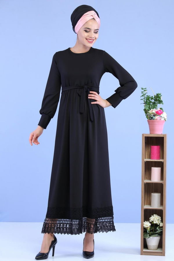 Kuşaklı Elbise Siyah - 02 7080 Siyah - 7080