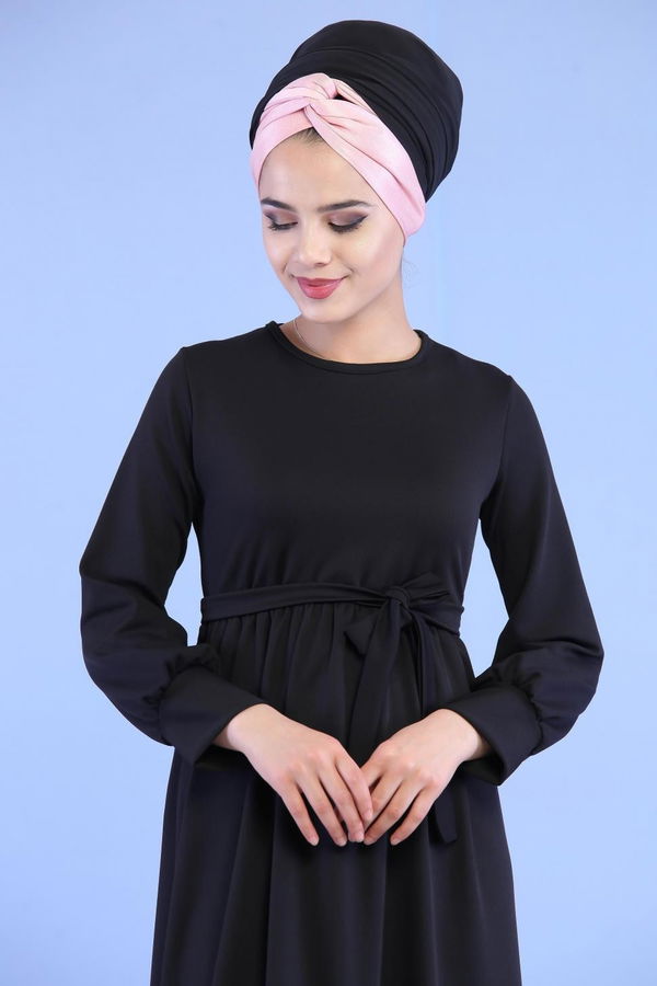 Kuşaklı Elbise Siyah - 02 7080 Siyah - 7080