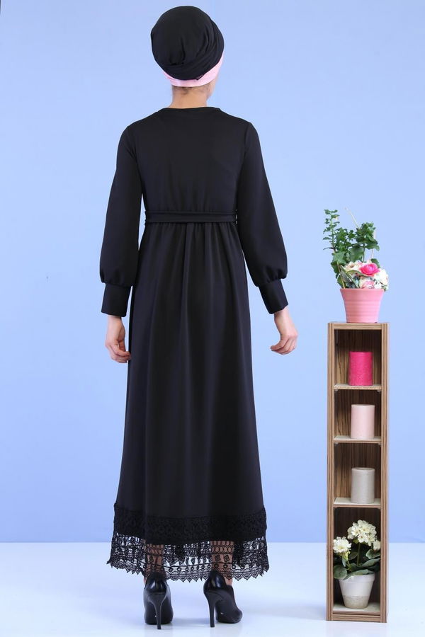Kuşaklı Elbise Siyah - 02 7080 Siyah - 7080