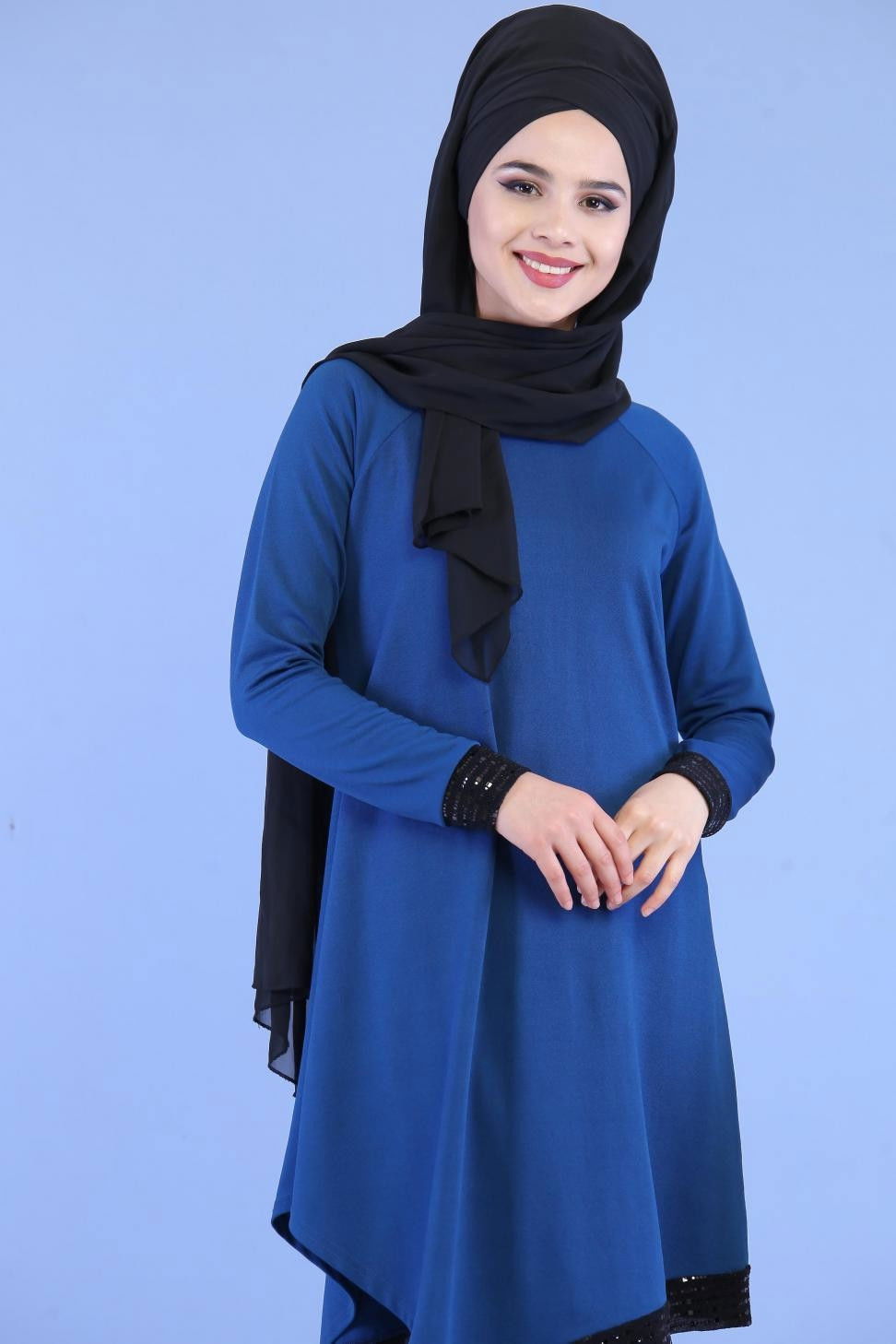Tunik Pantolon Kombin Saks - 02 7081 Mavi - 7081