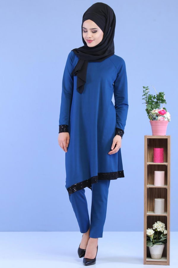 Tunik Pantolon Kombin Saks - 02 7081 Mavi - 7081