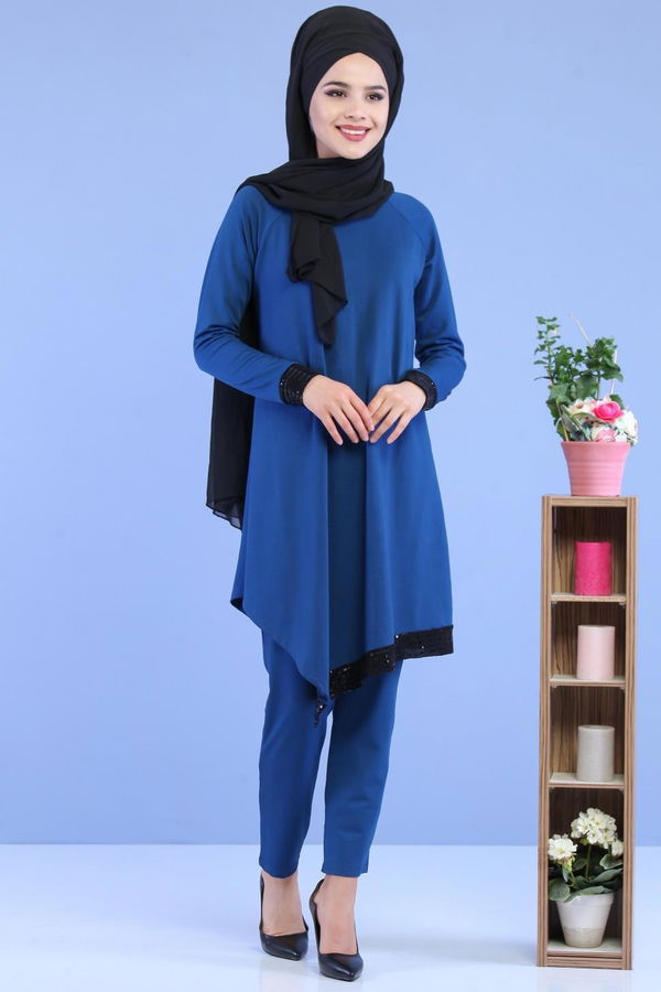 Tunik Pantolon Kombin Saks - 02 7081 Mavi - 7081