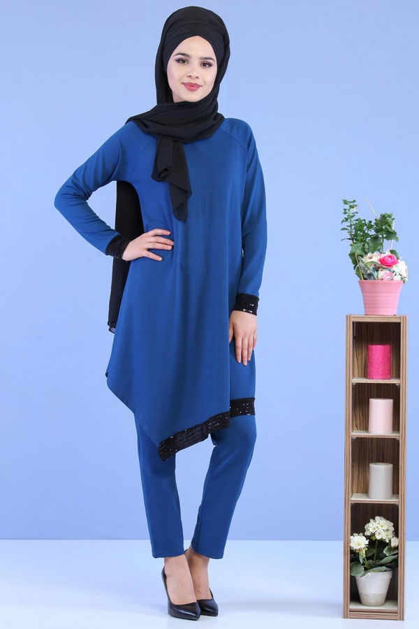 Tunik Pantolon Kombin Saks - 02 7081 Mavi - 7081