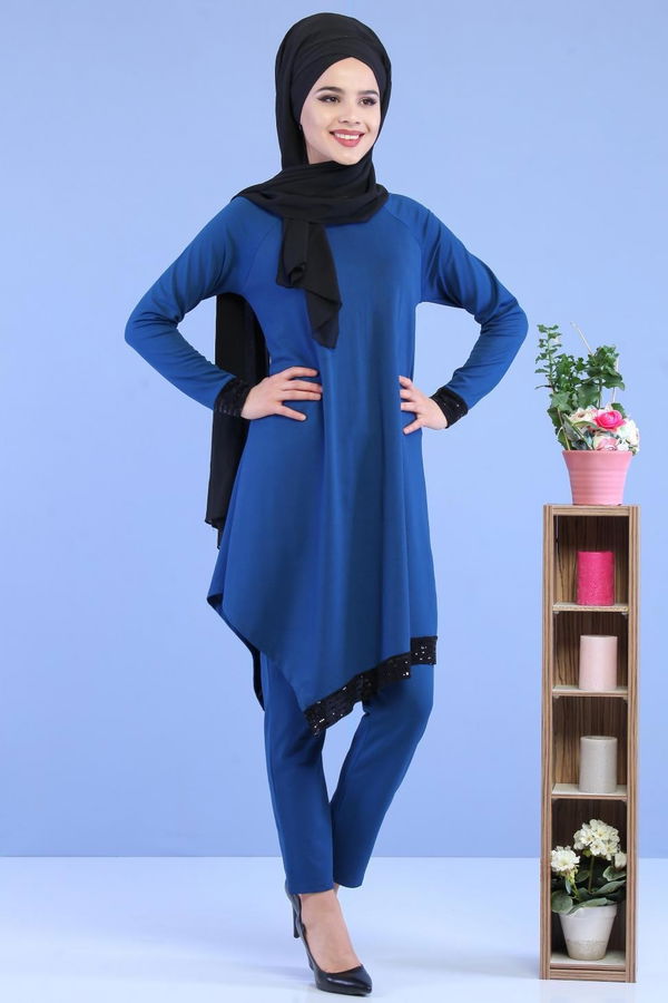 Tunik Pantolon Kombin Saks - 02 7081 Mavi - 7081