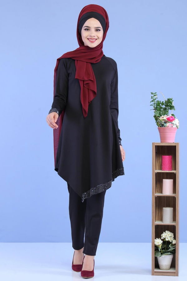 Tunik Pantolon Kombin Siyah - 02 7081 Siyah - 7081