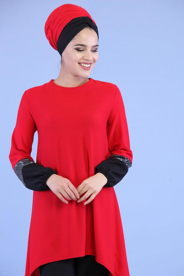 Tunik Pantolon Siyah Kırmızı - 7088 Kırmızı