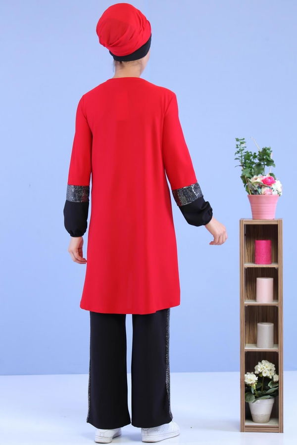 Tunik Pantolon Siyah Kırmızı - 7088 Kırmızı