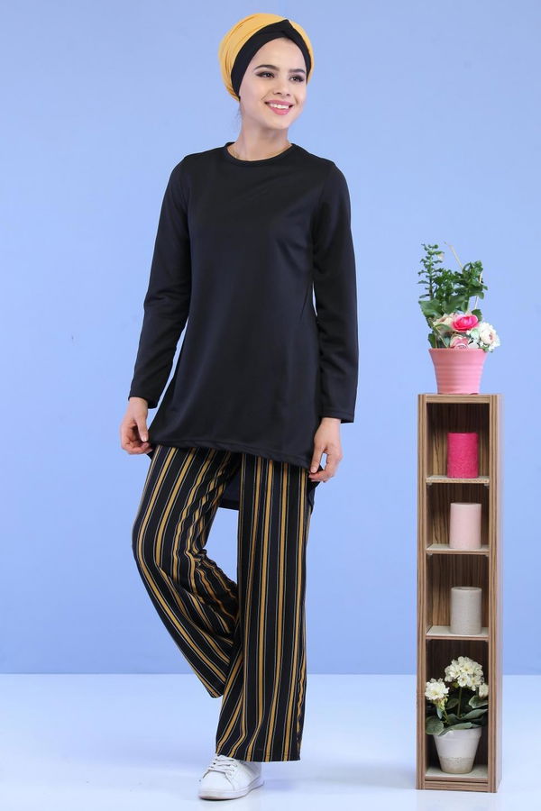 Tunik Pantolon Kombin Siyah Hardal - 02 7096 Siyah - 7096