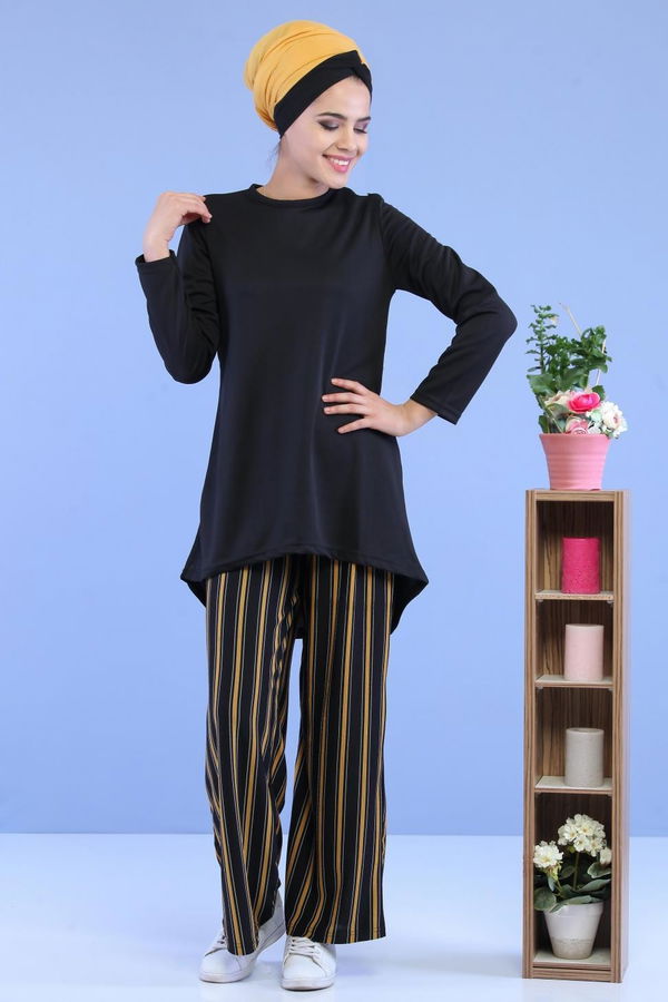 Tunik Pantolon Kombin Siyah Hardal - 02 7096 Siyah - 7096