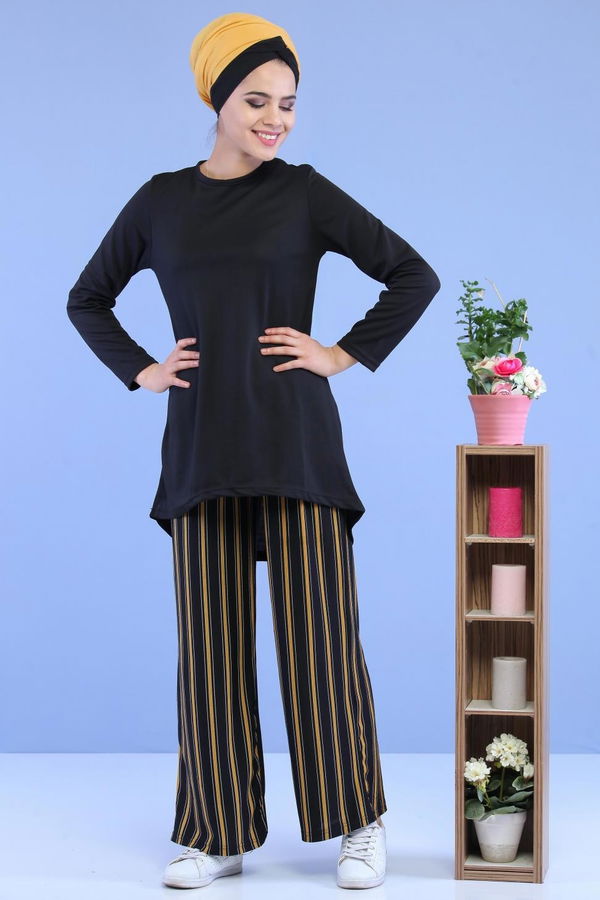 Tunik Pantolon Kombin Siyah Hardal - 02 7096 Siyah - 7096