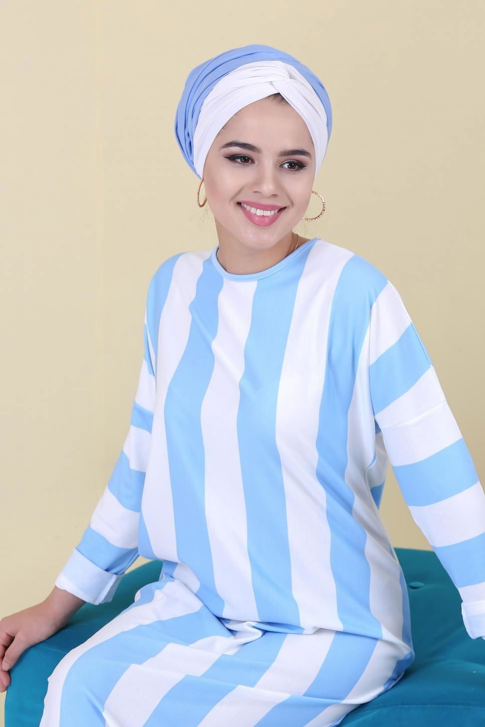 Çizgili Elbise Mavi - 03 5130 Mavi - 5130 MAVİ