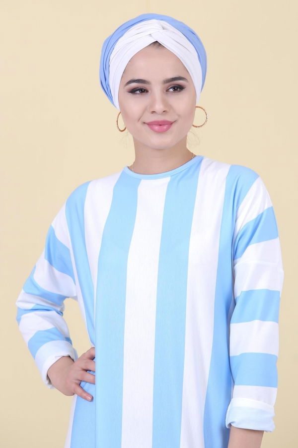 Çizgili Elbise Mavi - 03 5130 Mavi - 5130 MAVİ
