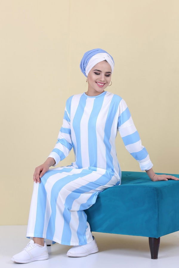 Çizgili Elbise Mavi - 03 5130 Mavi - 5130 MAVİ