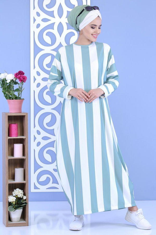 Çizgili Elbise Yeşil - 03 5130 Yeşil - 5130