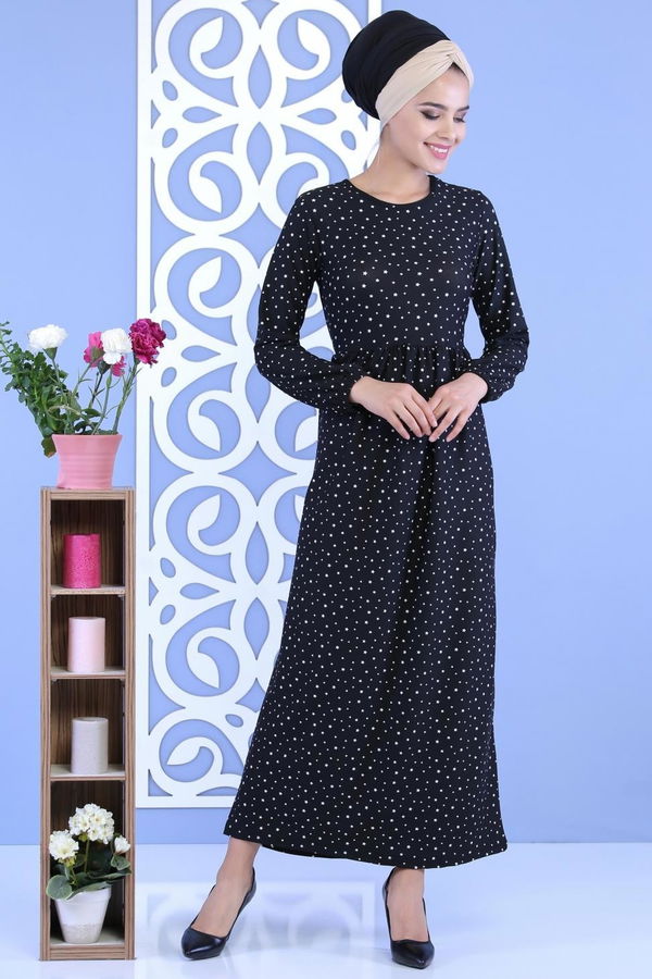 Yıldız Baskılı Elbise Siyah - 02 7112 Siyah - 7112