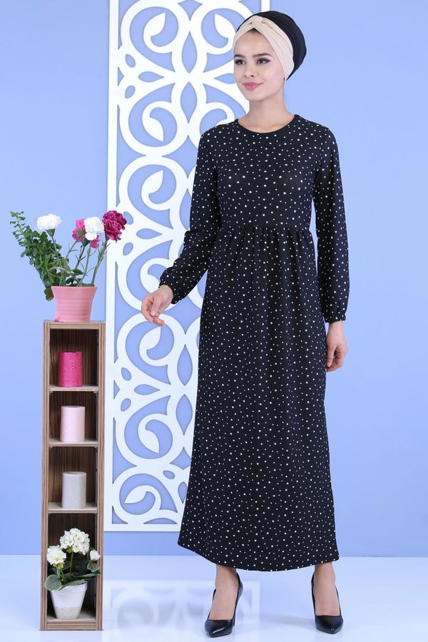 Yıldız Baskılı Elbise Siyah - 02 7112 Siyah - 7112