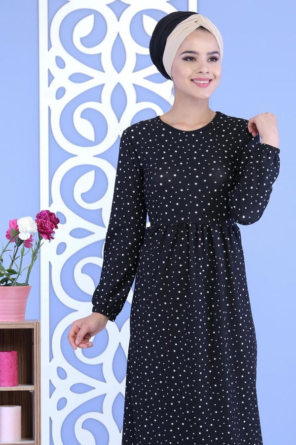 Yıldız Baskılı Elbise Siyah - 02 7112 Siyah - 7112