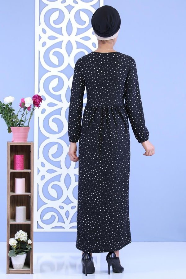 Yıldız Baskılı Elbise Siyah - 02 7112 Siyah - 7112