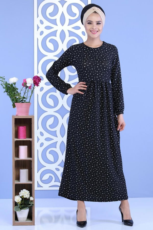 Yıldız Baskılı Elbise Siyah - 02 7112 Siyah - 7112