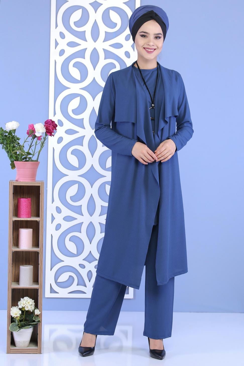 Hırka Jile Pantolon Kombin Saks - 02 6700 Mavi - 6700
