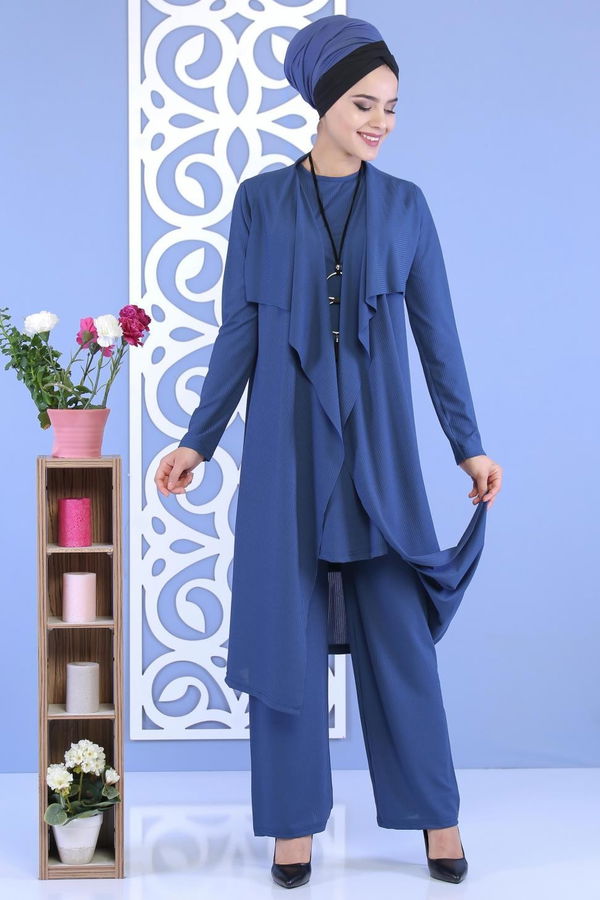 Hırka Jile Pantolon Kombin Saks - 02 6700 Mavi - 6700